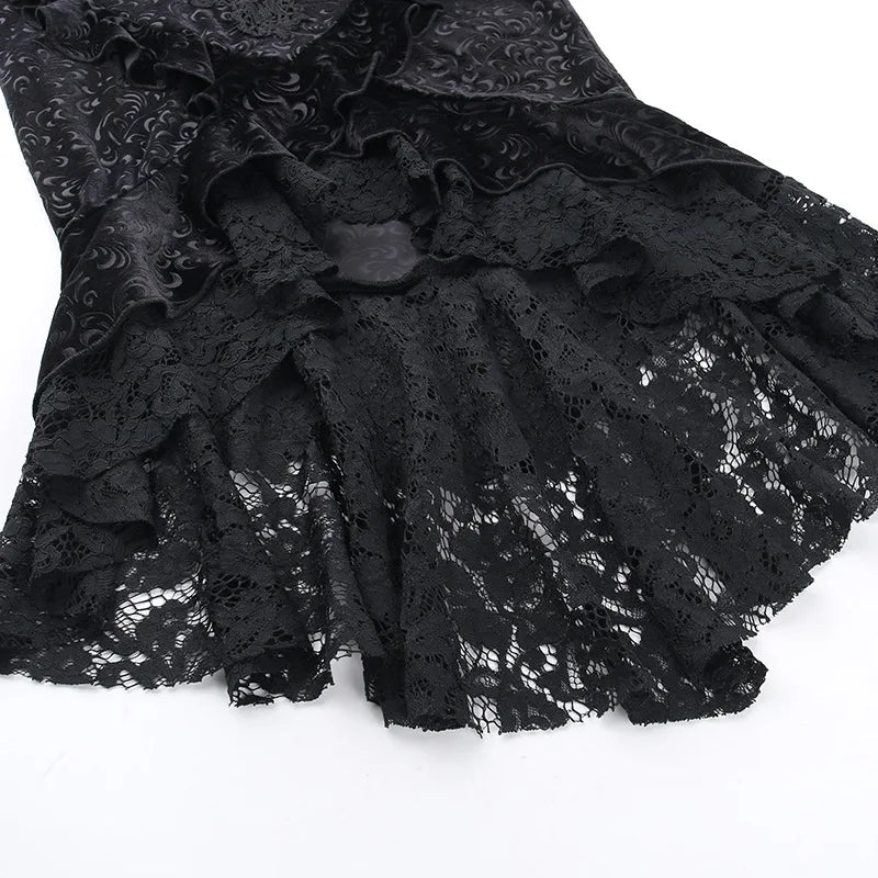 Gothic Ruffle Mermaid Lace Hem Skirt