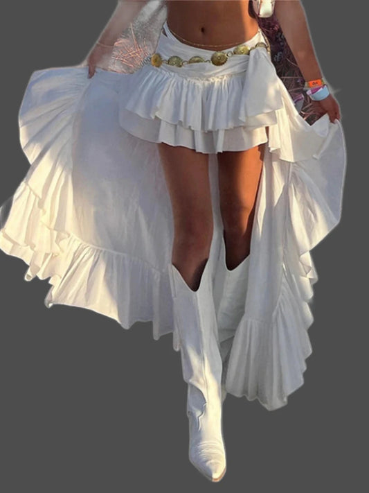 White Asymmetrical Ruffled Skirt