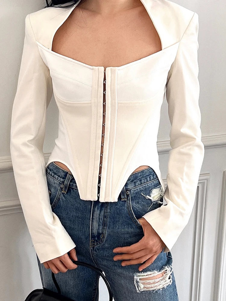 Square Collar Long Sleeve Blouse