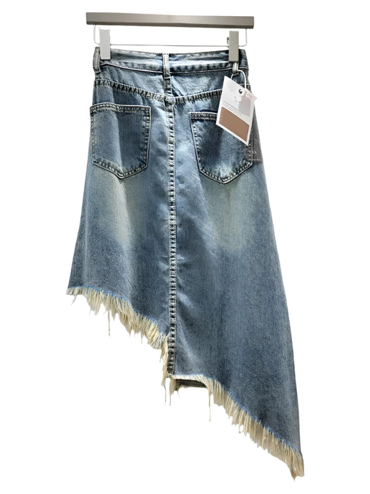 Irregular Raw Edge Denim Skirt