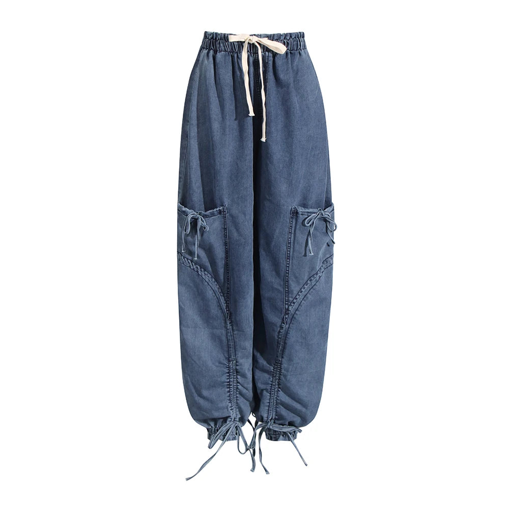 Denim Lace Up Drawstring  Jeans