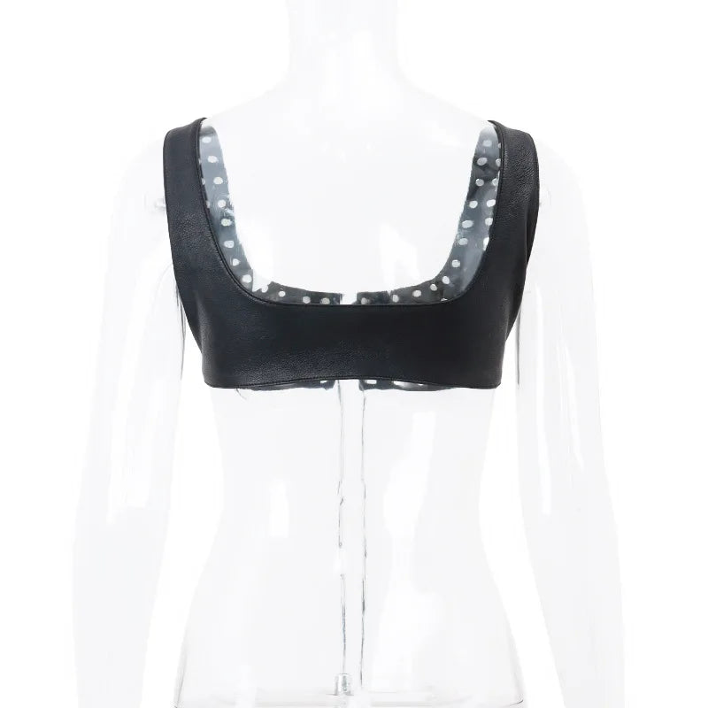 PU Leather Lace Up Studded Crop Top