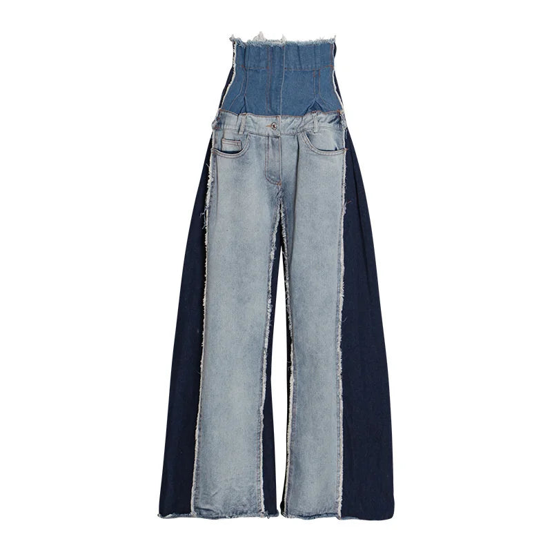 High Waist Full Length Denim Patchwork Jeans