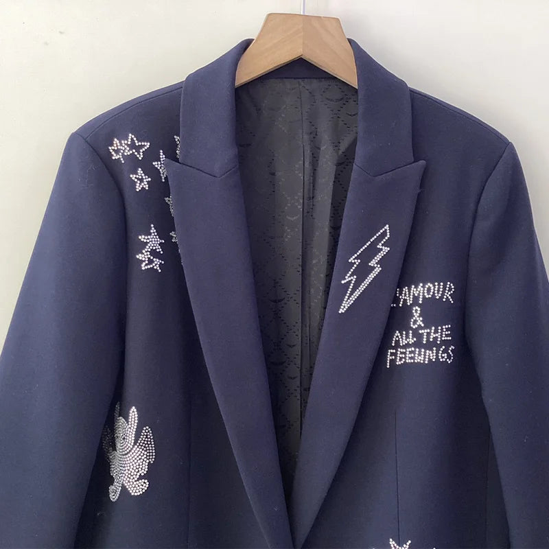 Navy Blue Diamonds Letter Blazer