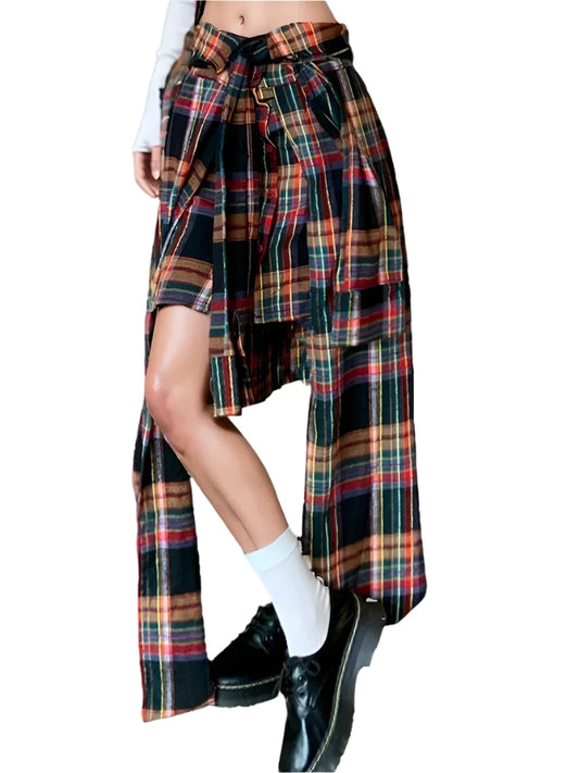 Plaid Irregular Long Skirt