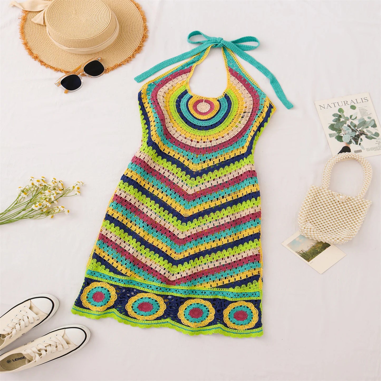 Halter Striped Knitted Backless Sundress