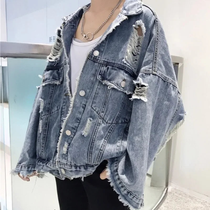 Blue Ripped Denim Jacket