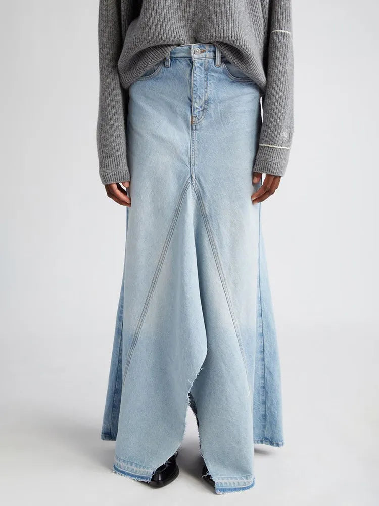 Long Denim Irregular Skirt