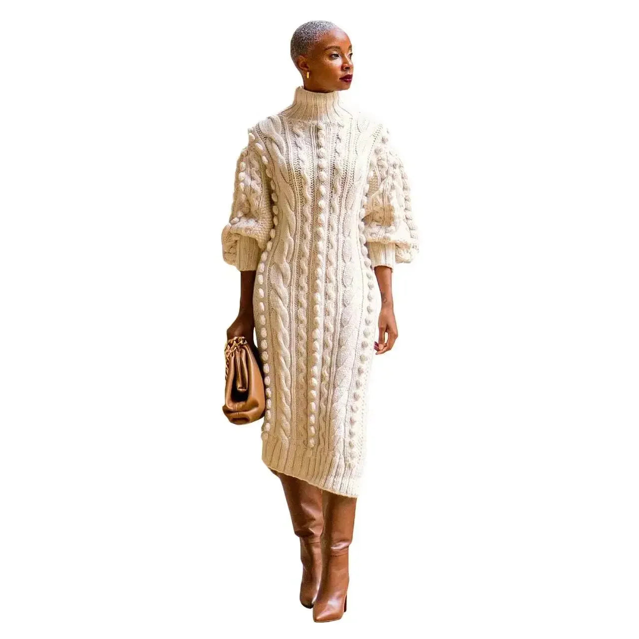 Long Sleeve Turtleneck Knitted Dress