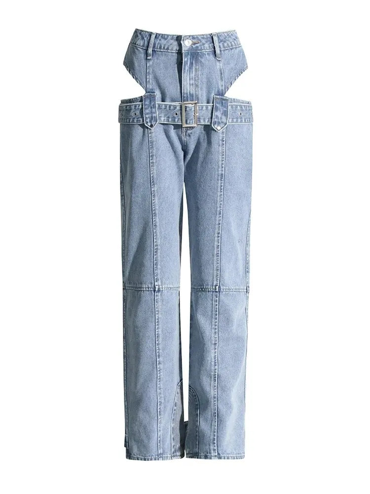 Cut Out Denim Trousers