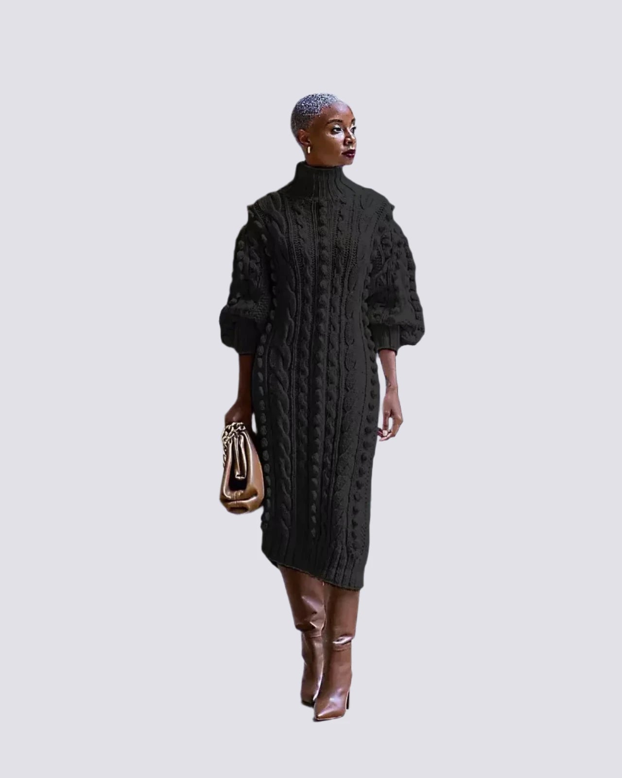 Long Sleeve Turtleneck Knitted Dress