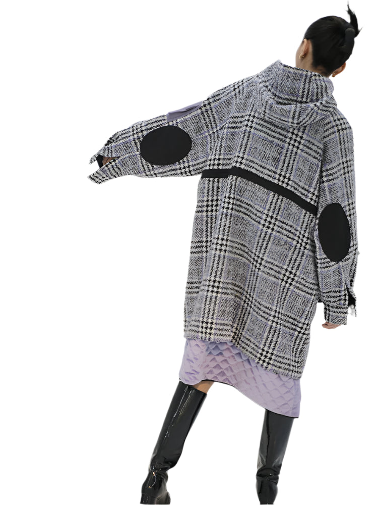 Hooded Wool Detachable Plaid Coat