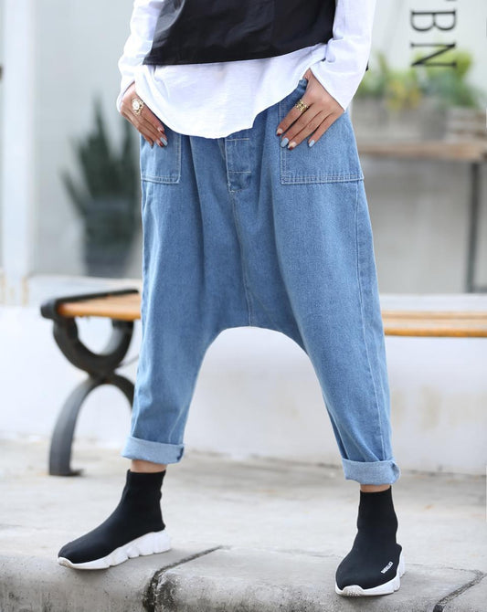 Crotch Wash Denim 9 Minutes Pants Loose And Comfortable Baggy Pants