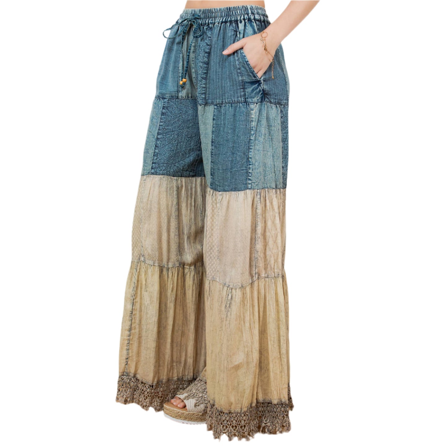 Preorder: Boho-Inspired Long Denim Pants with Solid Patches