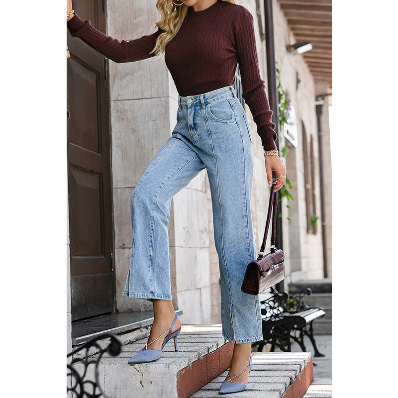 Women's Cotton Straight Leg High Rise Jeans