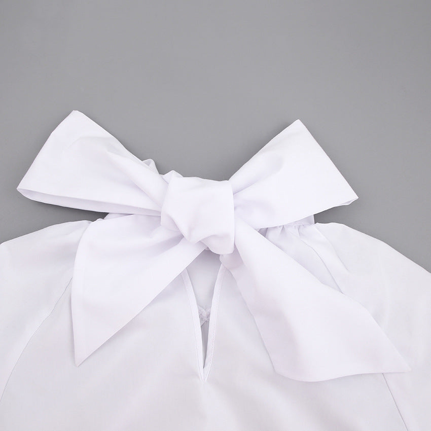 spring bowknot white blouse