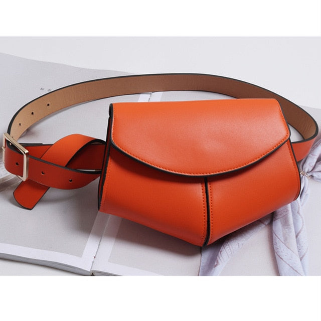 fanny pack pu leather small shoulder or waist bag orange  waist bag