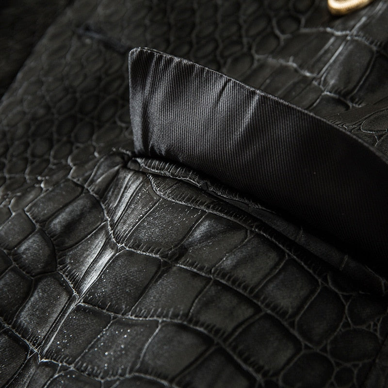 pu crocodile pattern leather black blazer