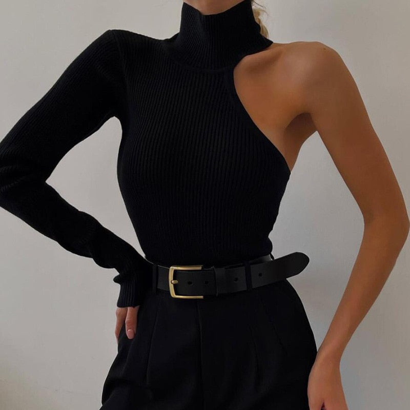 one shoulder ribbed knitted bodysuit