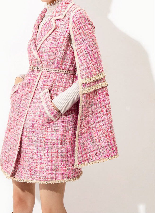 pink tweed cape jacket