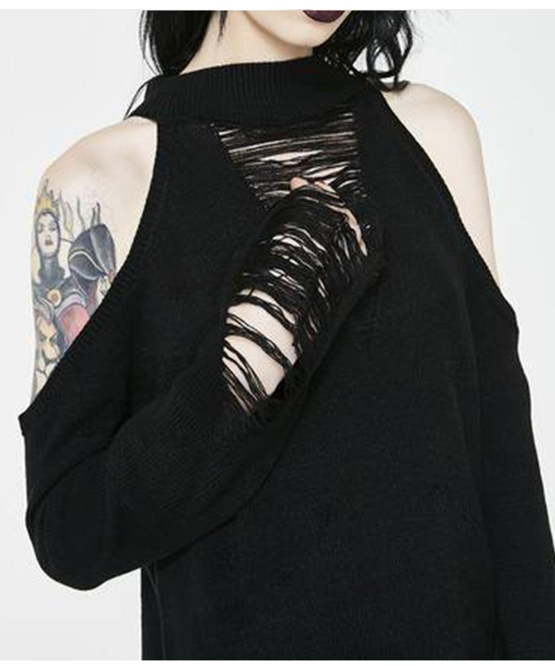 black gothic off shoulder pullover sweater