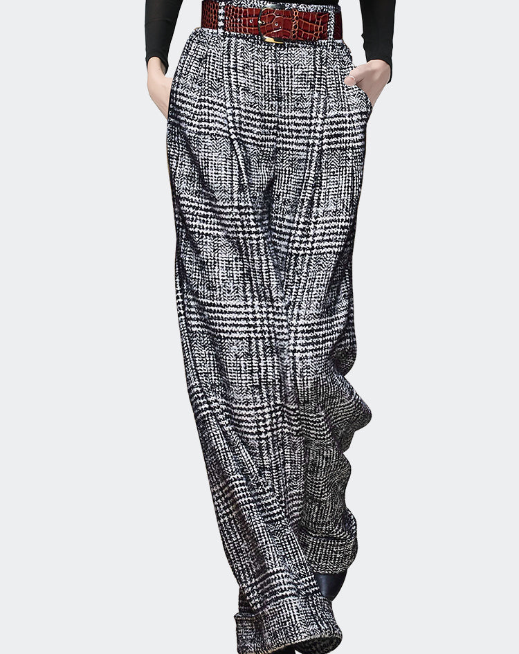 plaid woolen wide leg trousers