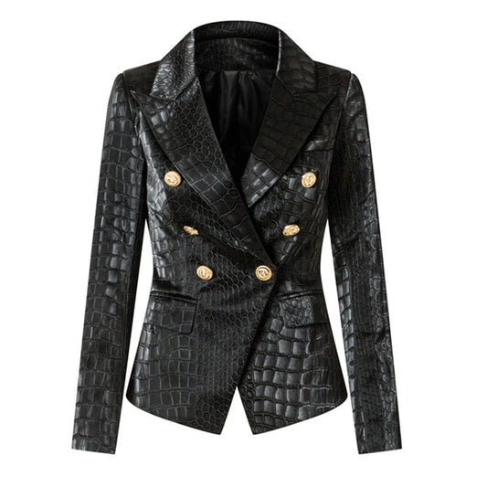pu crocodile pattern leather black blazer