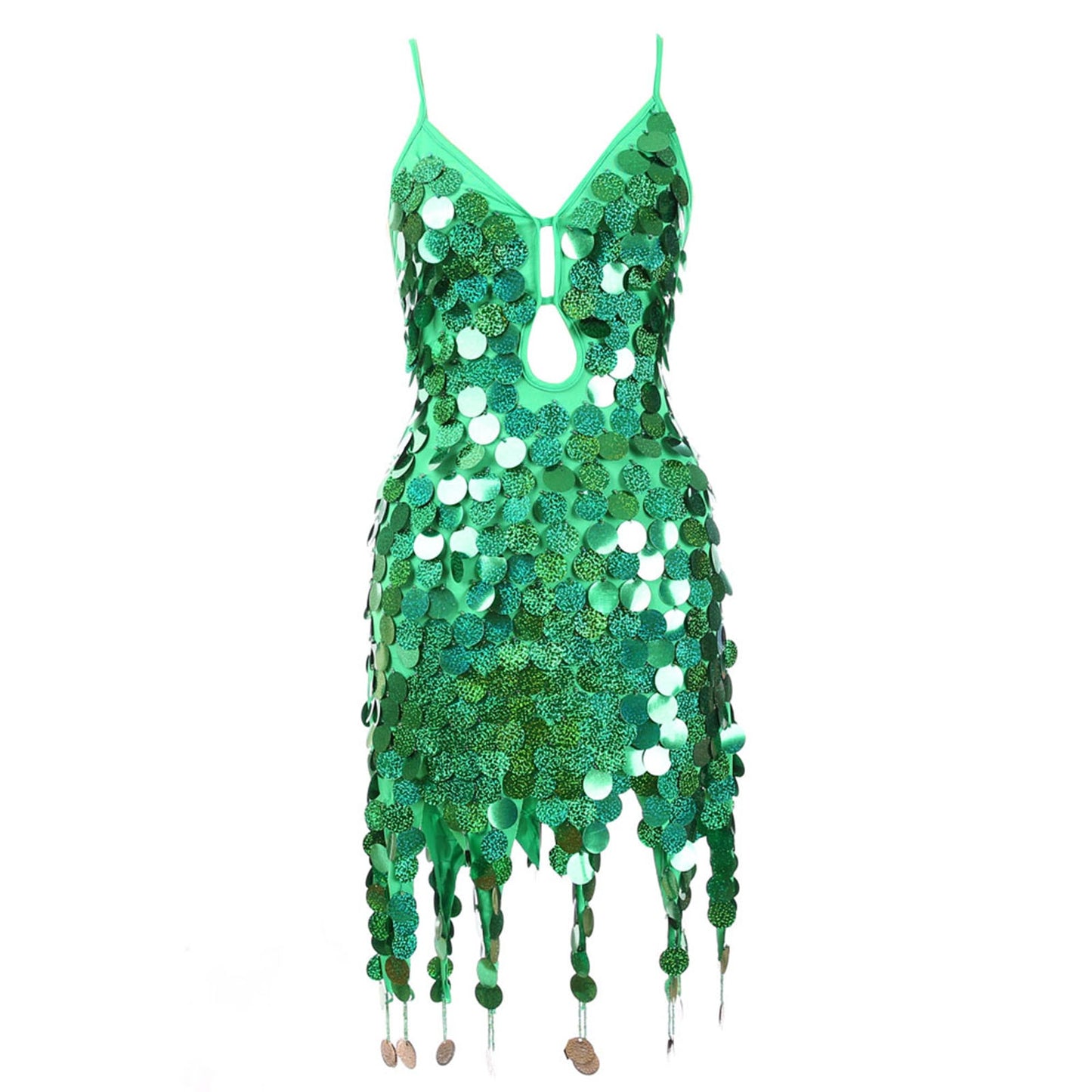 sequin fish scale tassel dress green / one size