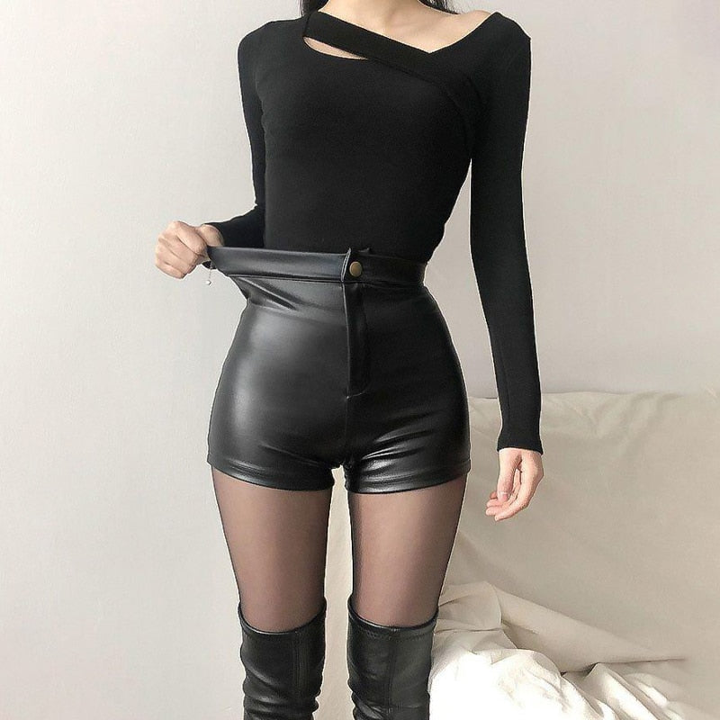 black pu faux leather shorts