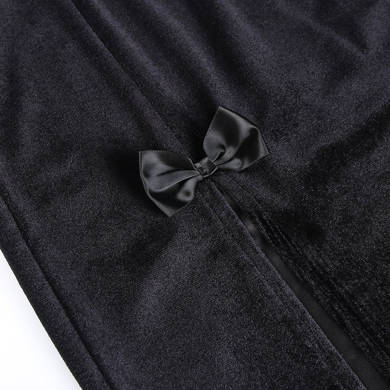 gothic black velvet split skirt