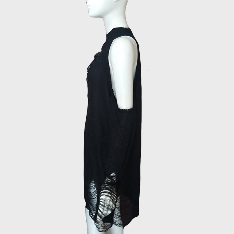 black gothic off shoulder pullover sweater