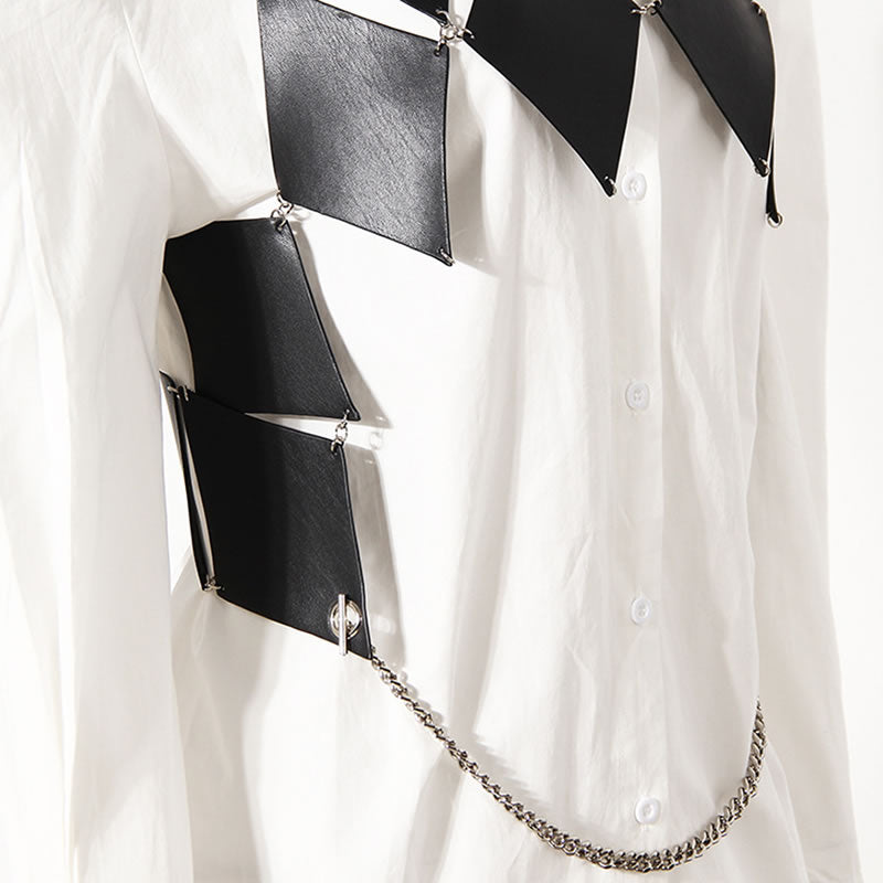 contrast color chain trendy shirt vest two piece