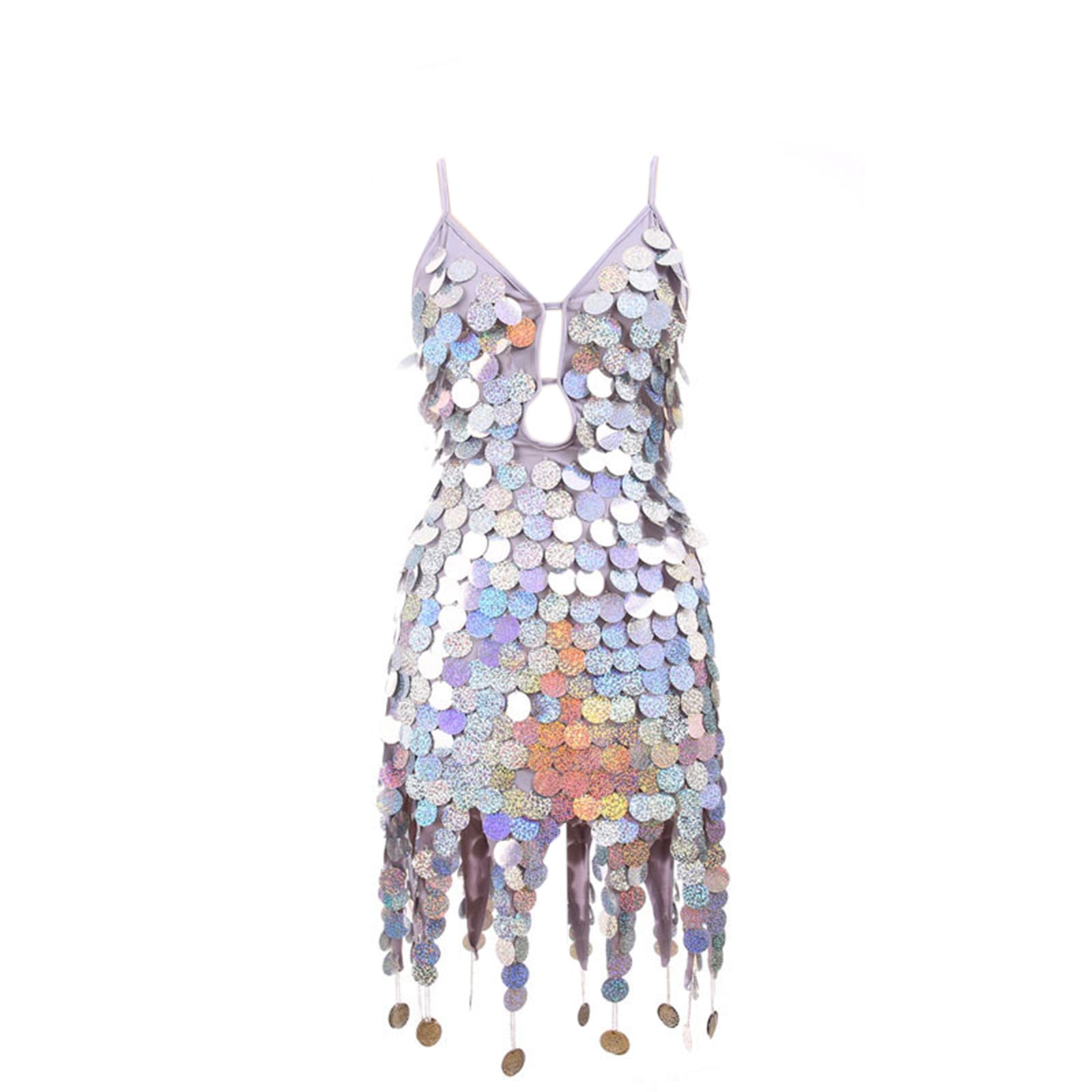 sequin fish scale tassel dress silver / one size