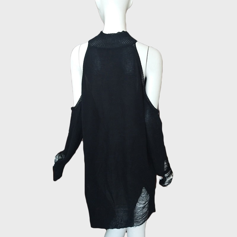 black gothic off shoulder pullover sweater