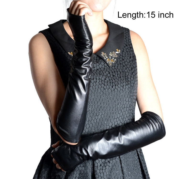 black leather elbow half-finger gloves