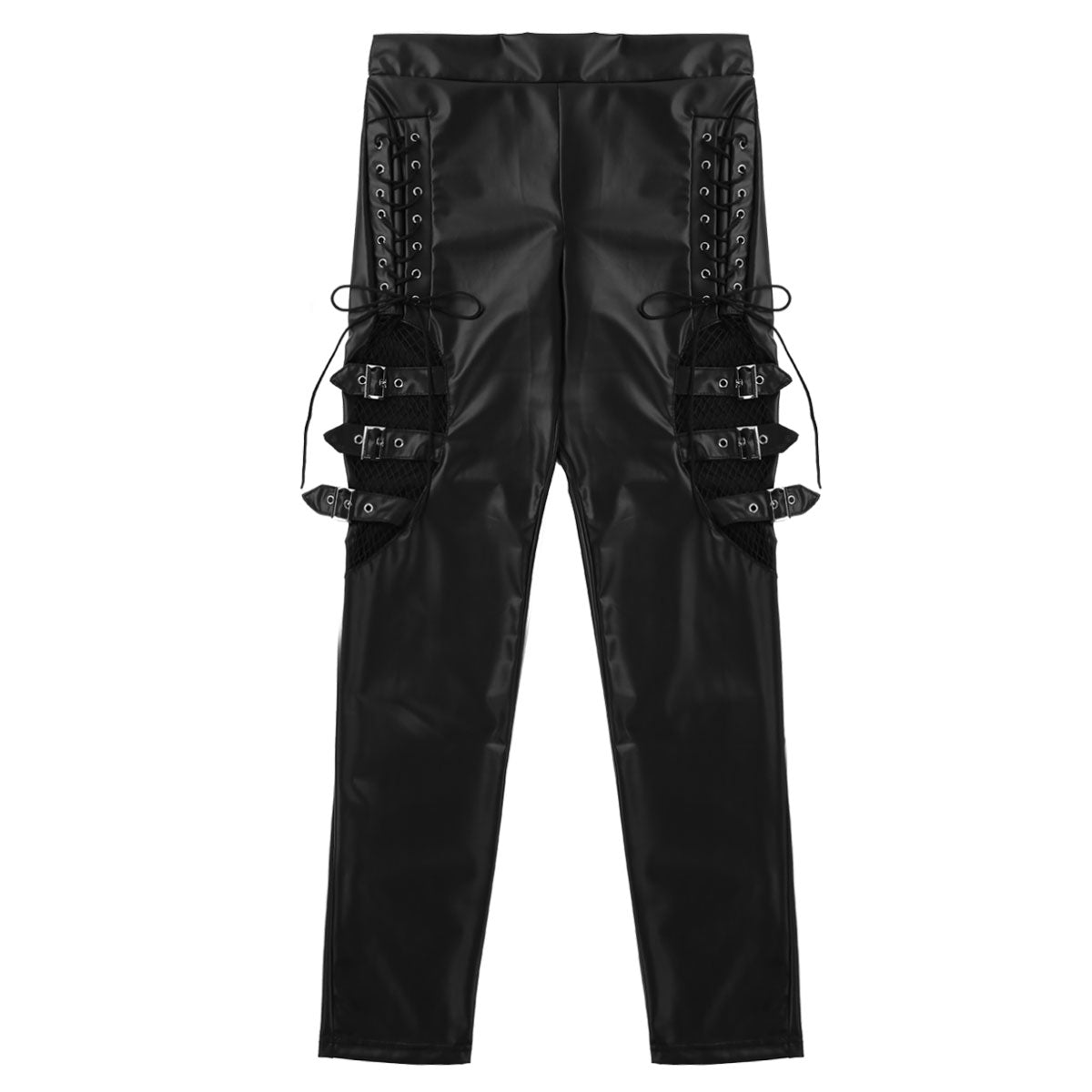 wet look faux leather fishnet stretchy legging trousers