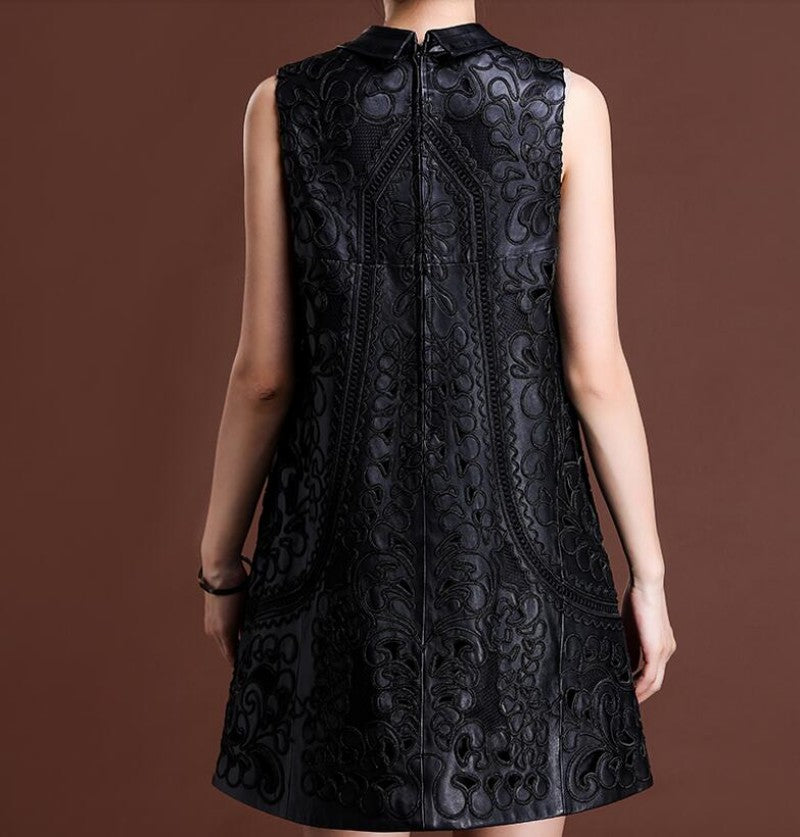 embroidered genuine leather dress