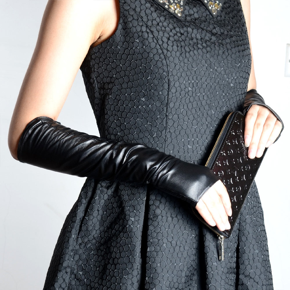 black leather elbow half-finger gloves