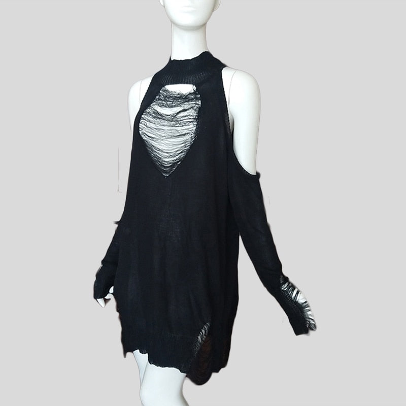 black gothic off shoulder pullover sweater