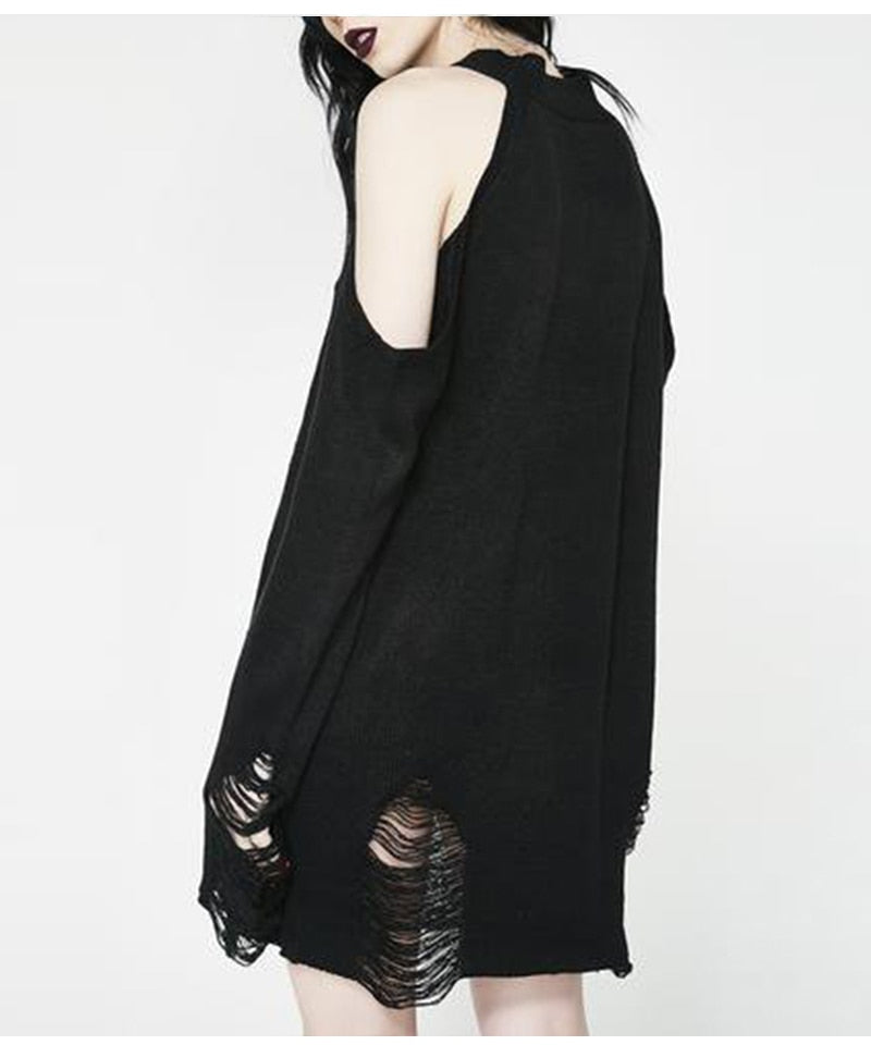 black gothic off shoulder pullover sweater