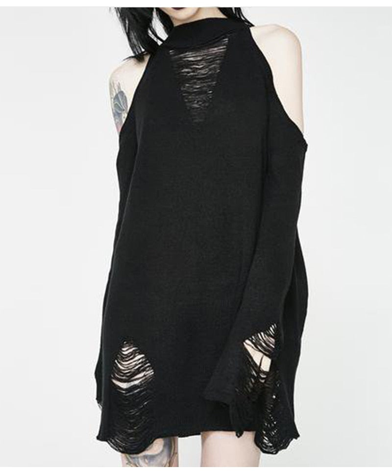 black gothic off shoulder pullover sweater