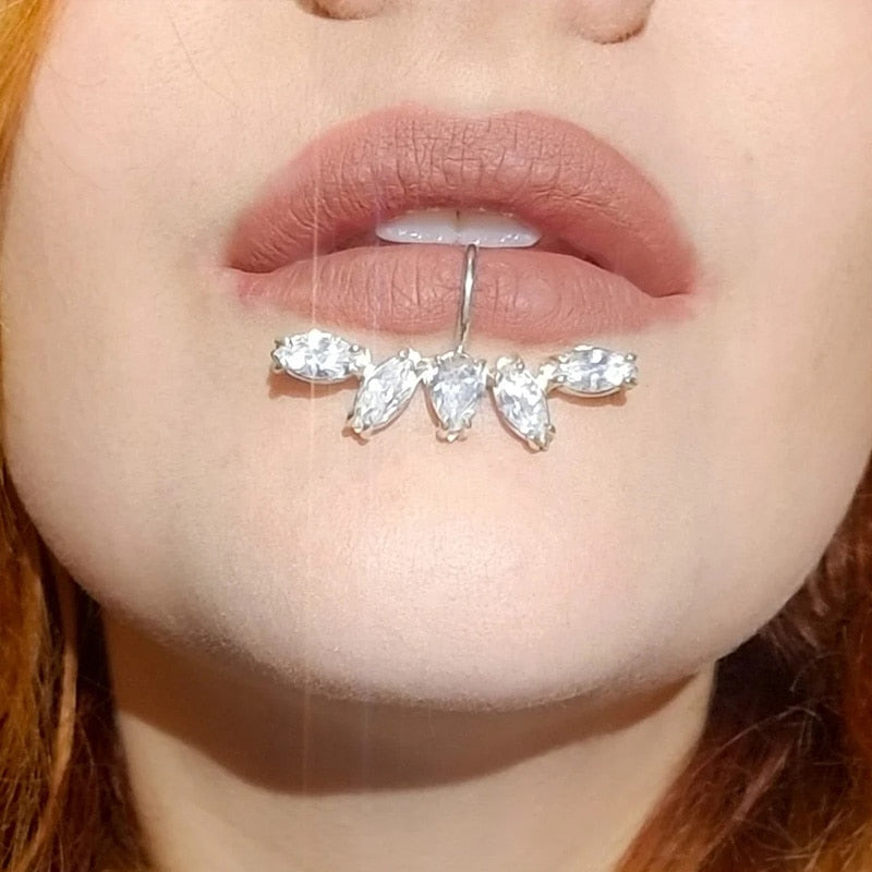 zircon fake piercing lip ring