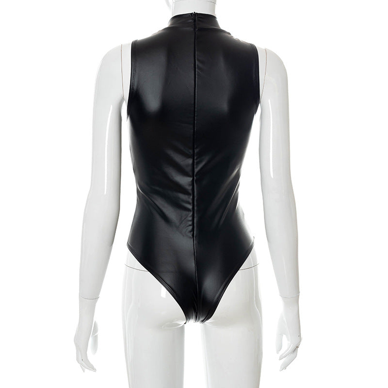 goth dark faux pu leather bodysuit