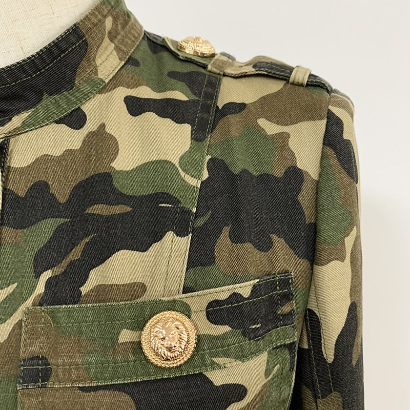 chain lion button camouflage military dress