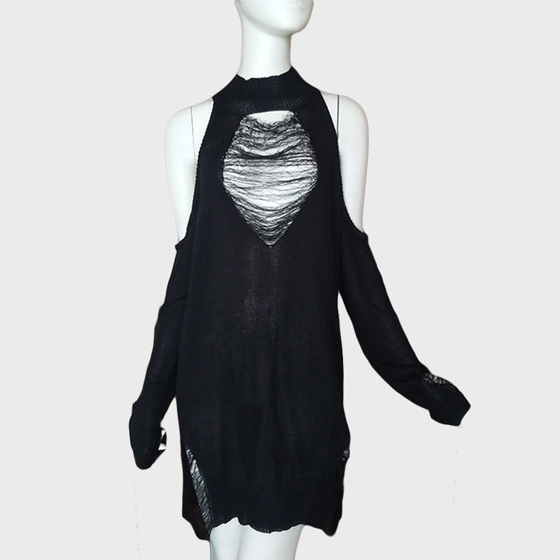 black gothic off shoulder pullover sweater