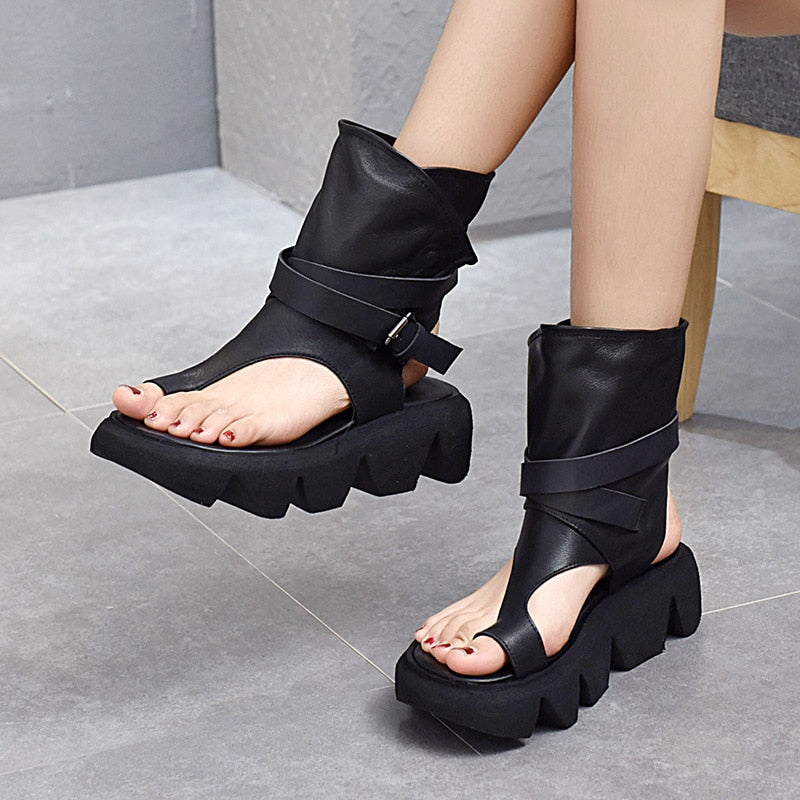roman genuine leather high top sandals