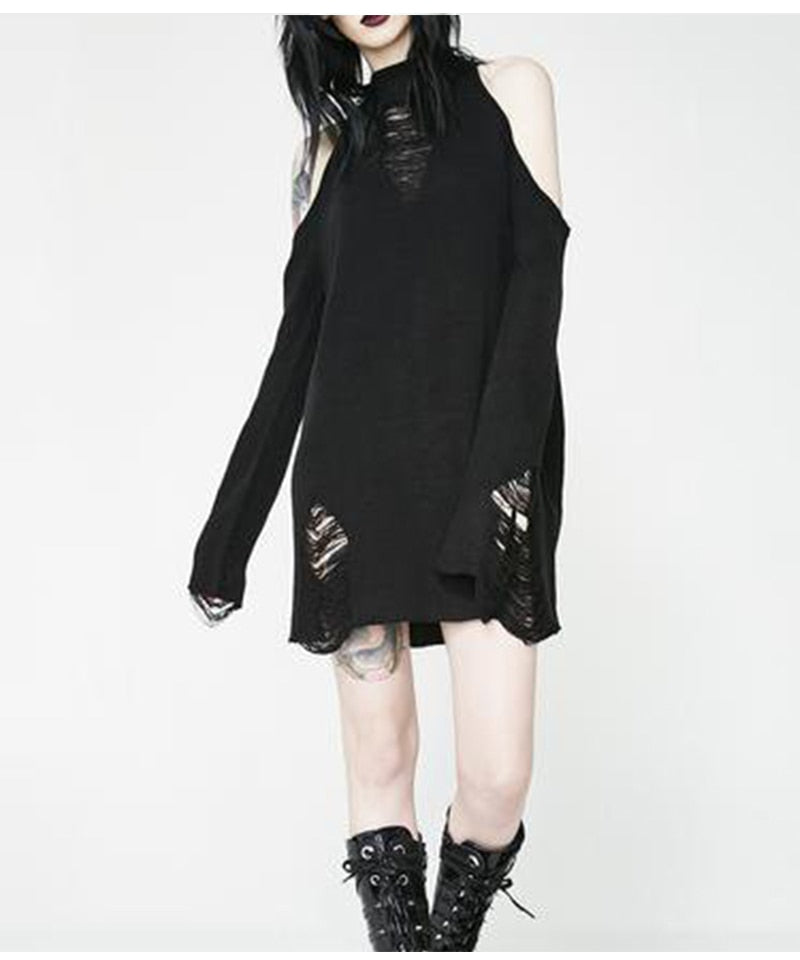 black gothic off shoulder pullover sweater