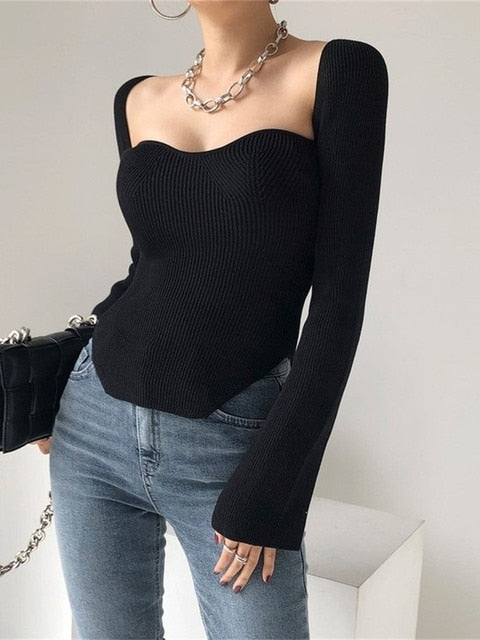irregular thin knit  sweater black / one size