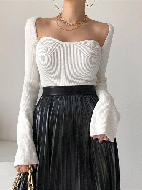 irregular thin knit  sweater white / one size