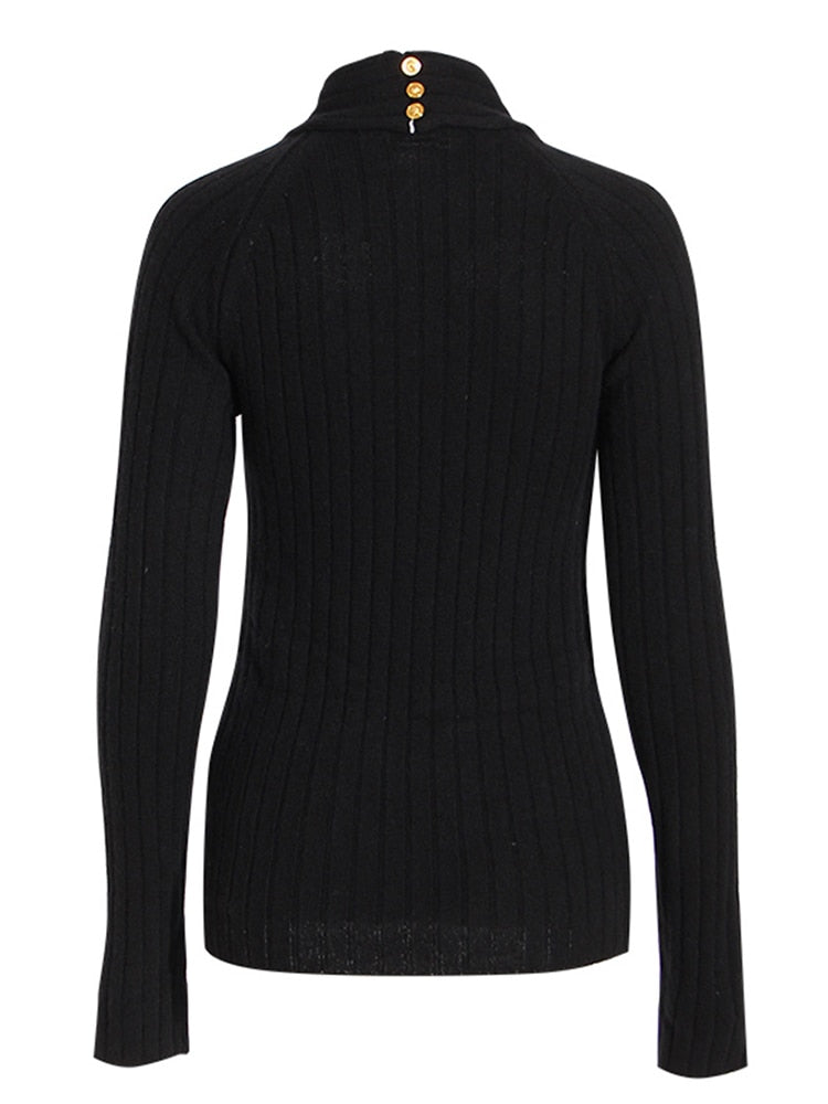 Black Knitted Pullover Long Sleeve Cut Out Sweater